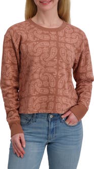 Lucky Brand Paisley Crewneck Long Sleeve Top