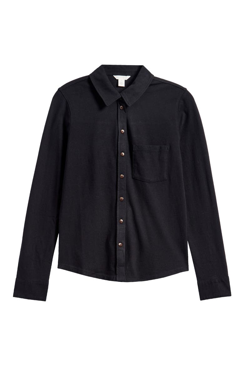 Knit Button-Up Shirt, Alternate, color, BLACK