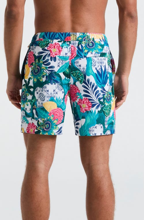 Original Penguin 7 Volley Floral Print Swim Shorts In Blue