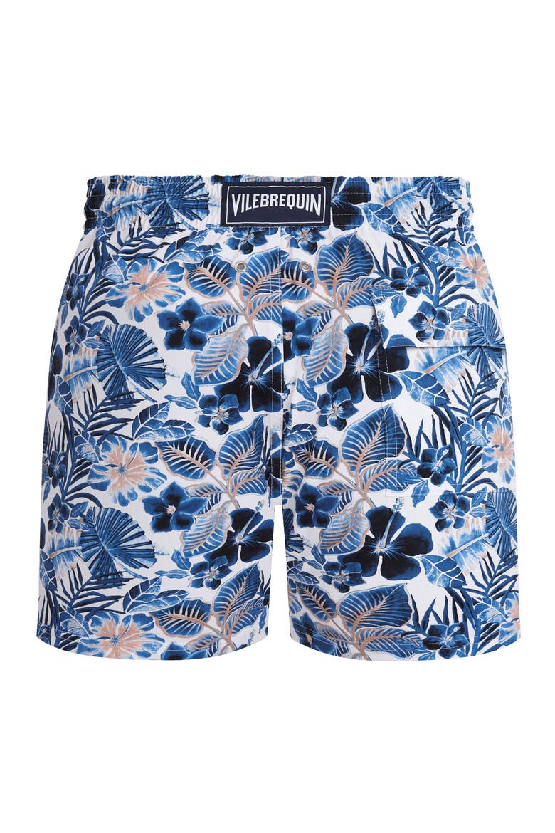 Men Stretch Short Swim Shorts Island Flowers, Alternate, color, White