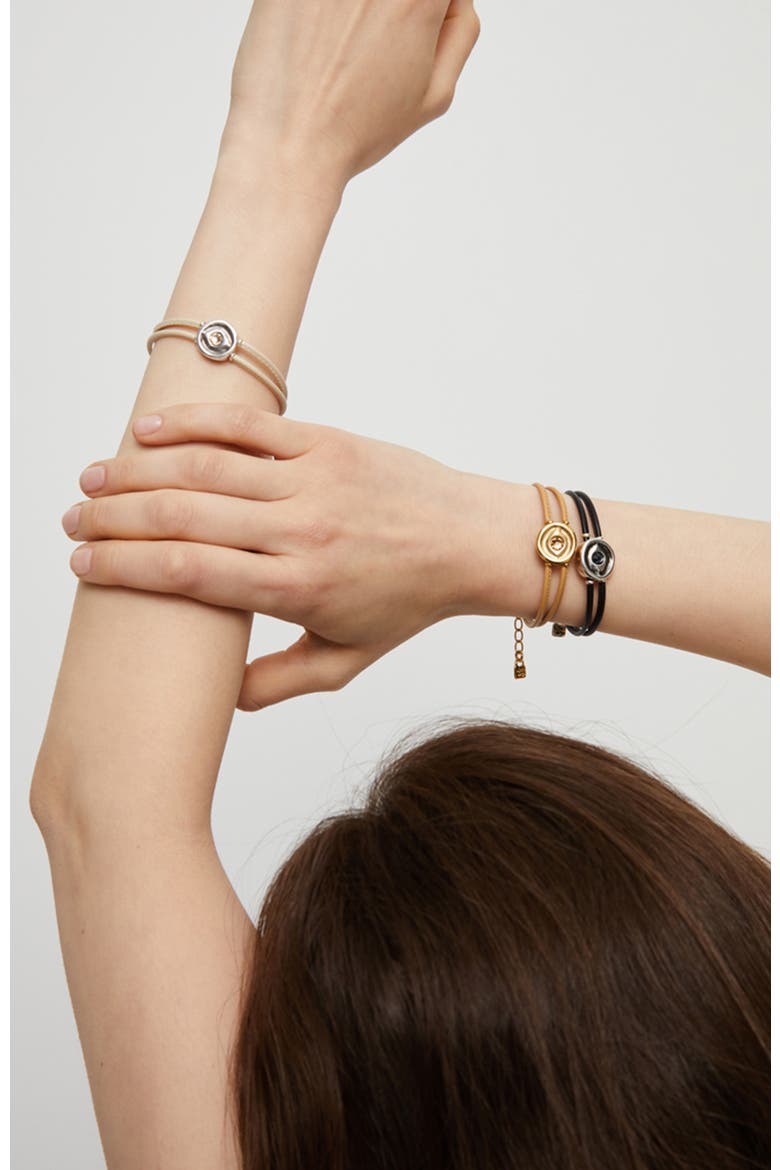 Black Double Leather Bracelet with Silver-Plated Eye Detail and Crystal, Alternate, color, Silver