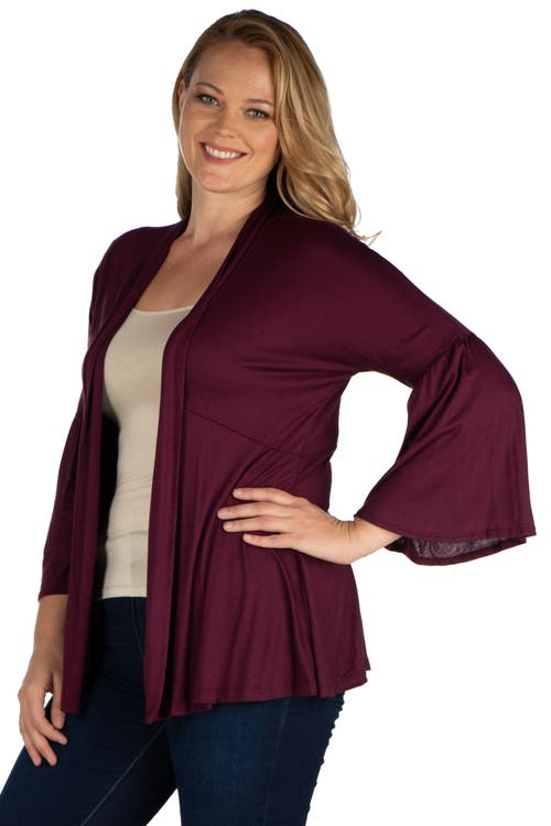 24seven Comfort Apparel Plus Size Bell Sleeve Flared Open Front Cardigan In Purple