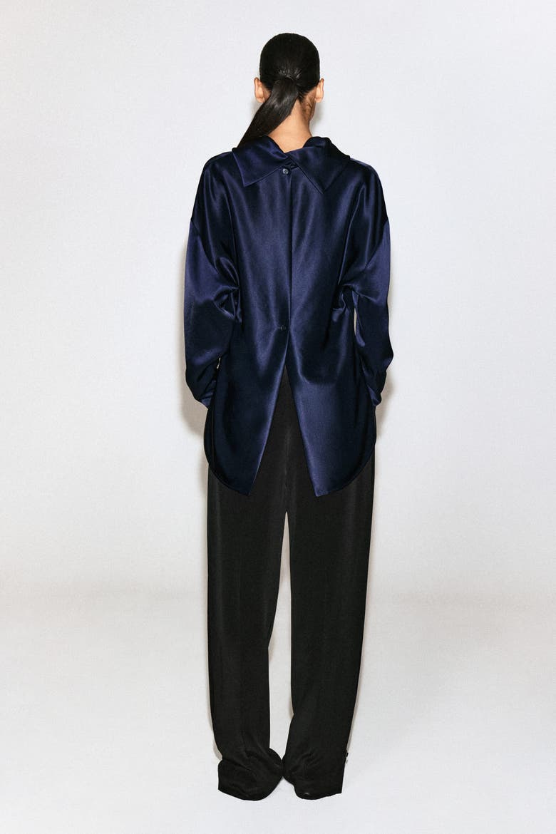 Cowl-neck Satin Blouse, Alternate, color, MIDNIGHT BLUE
