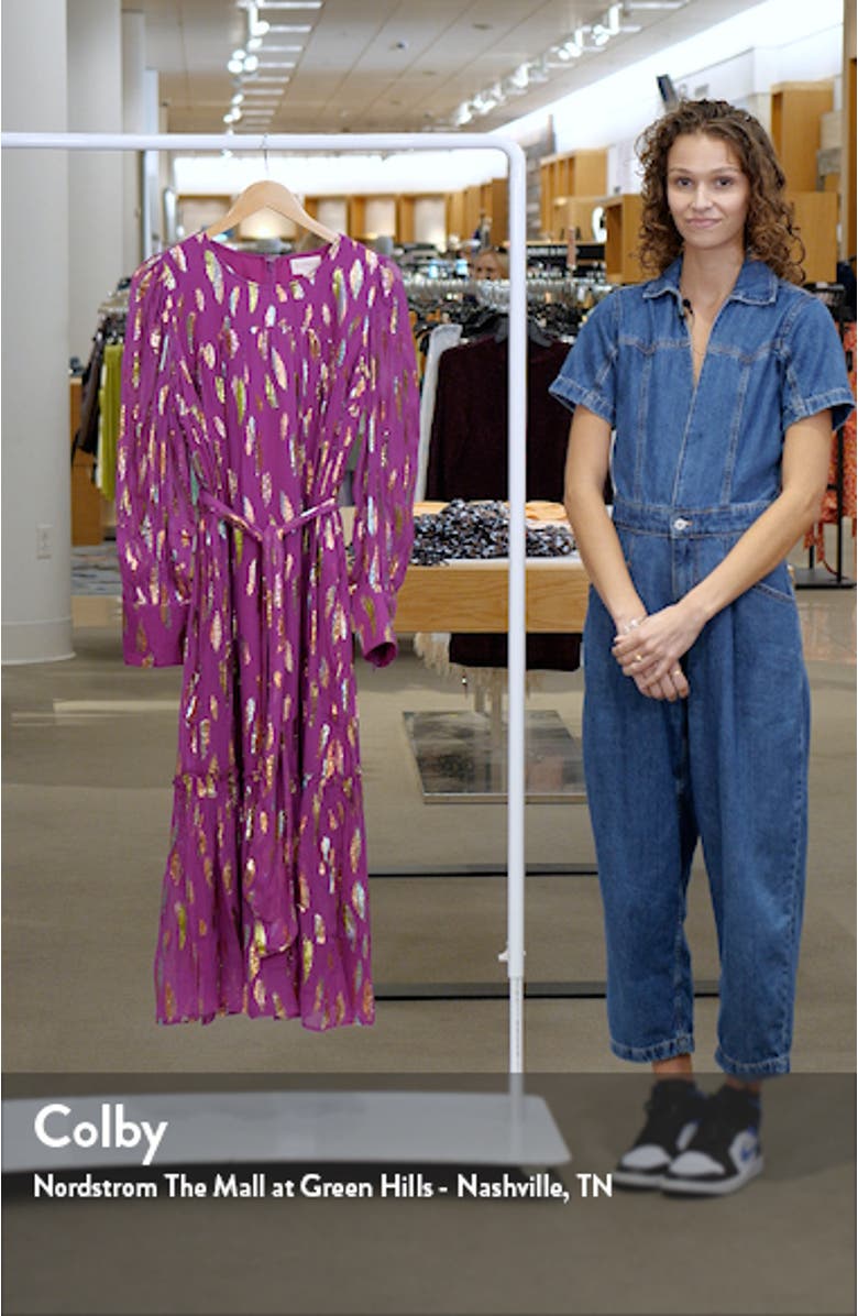 Eryn Metallic Print Tie Waist Long Sleeve Maxi Dress, sales video thumbnail