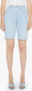 MOTHER The Rider Raw Hem High Waist Denim Bermuda Shorts