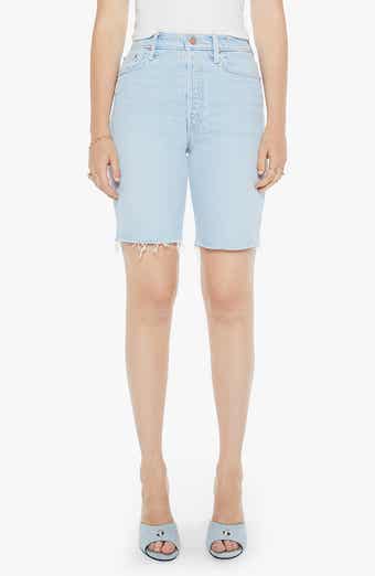 MOTHER The Rider Raw Hem High Waist Denim Bermuda Shorts
