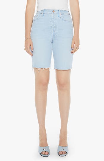 Mother The Rider Raw Hem High Waist Denim Bermuda Shorts In Blue