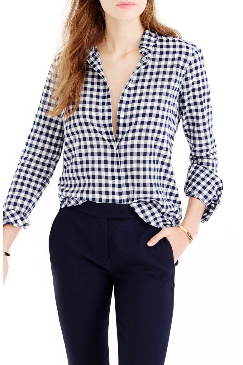 Crinkle Gingham Boy Shirt, Main, color, CLASSIC NAVY