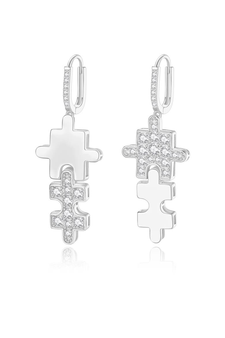 Jigsaw Puzzle Drop Earrings, Main, color, Silver