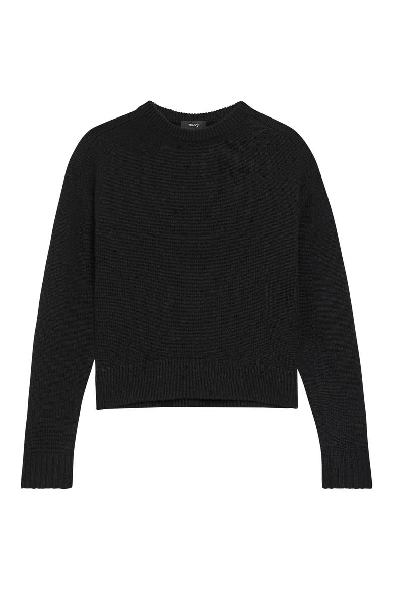 Cashmere Crewneck Crop Sweater, Alternate, color, BLACK