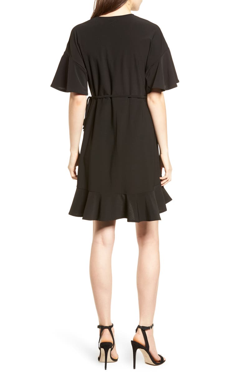 Leith Flounce Sleeve Wrap Dress, Alternate, color, Black