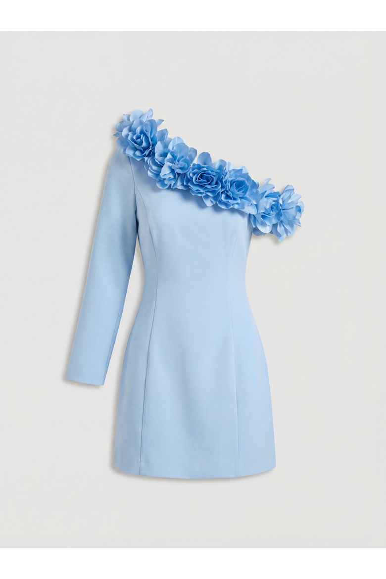 3d Floral One Shoulder Mini Dress, Alternate, color, Blue