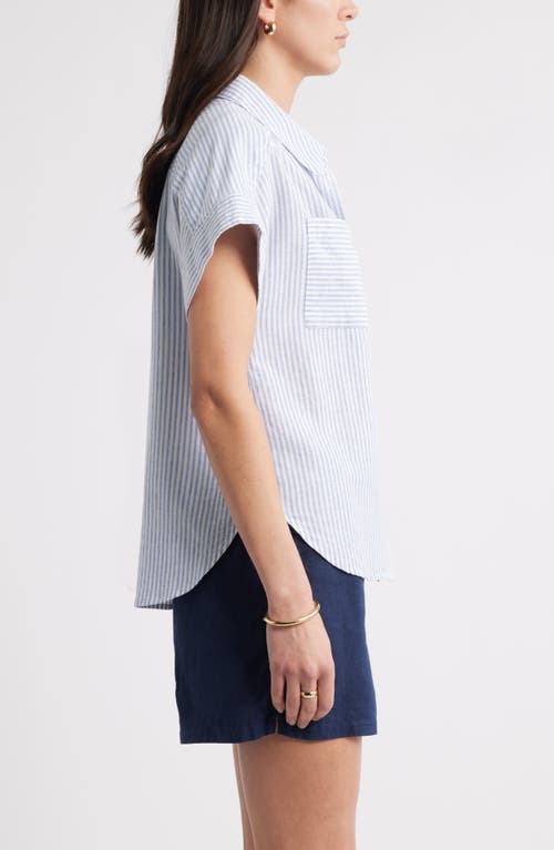 Caslon ® Linen Blend Short Sleeve Button-up Shirt In Blue