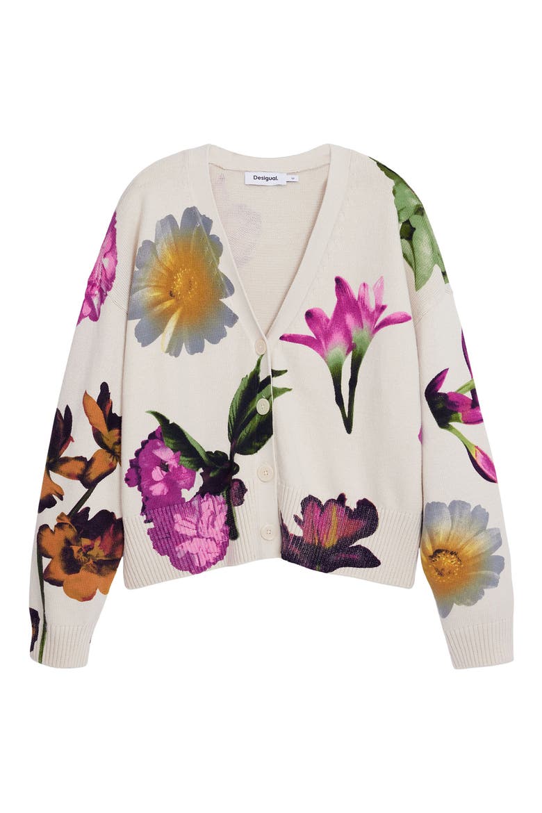 Floral Print Cardigan, Alternate, color, LIGHT BEIGE