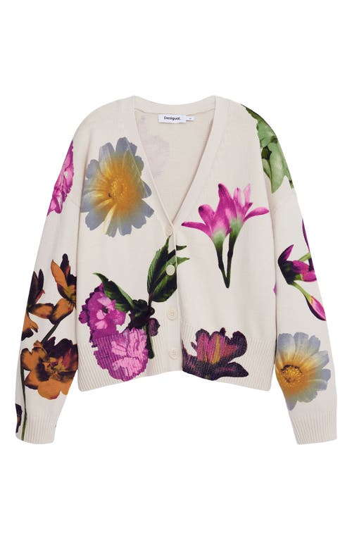 Desigual Floral-print Button Cardigan In Light Beige