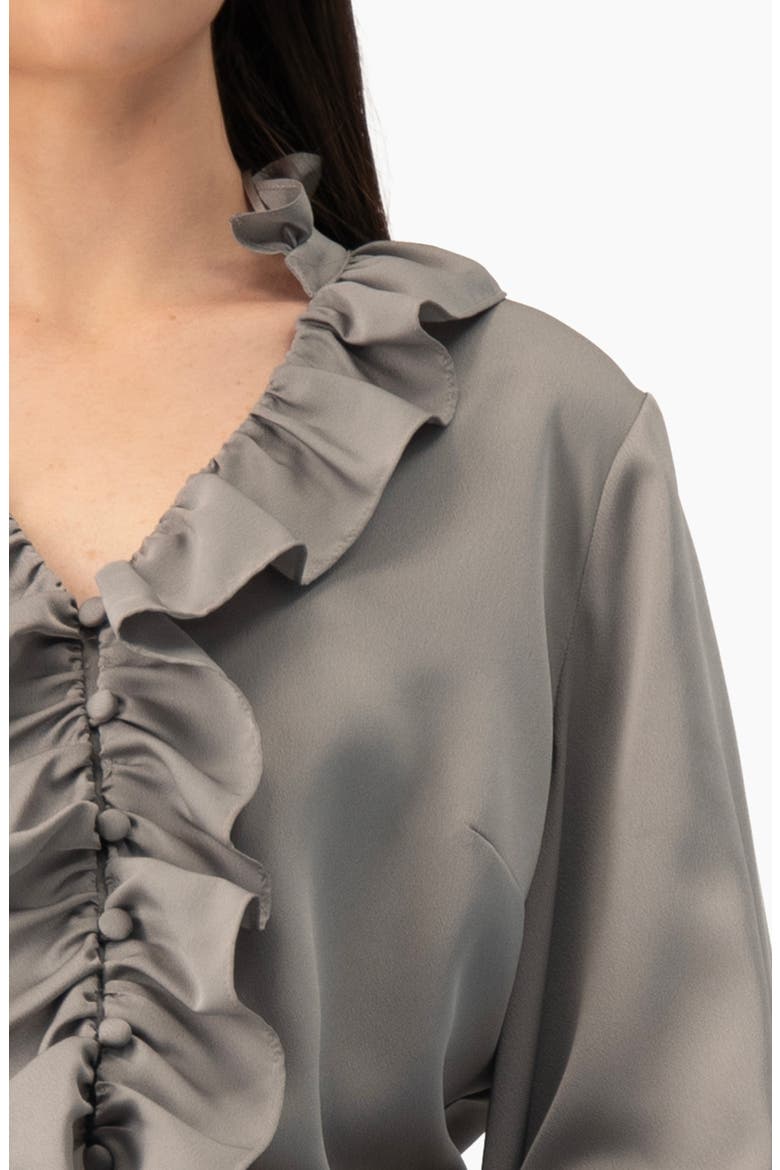Ruffle-collar Blouse With Balloon Sleeves, Alternate, color, Grey