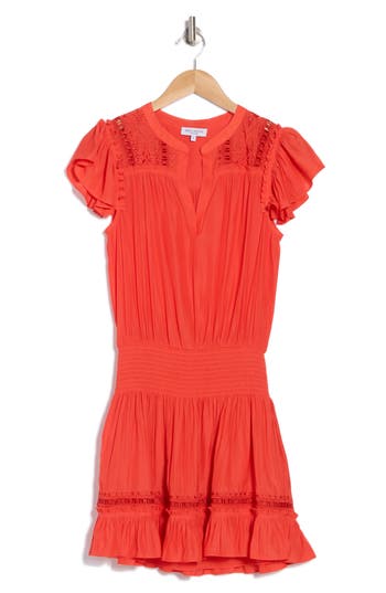 Ramy Brook Marbelis Embroidered Tiered Dress In Flame Orange
