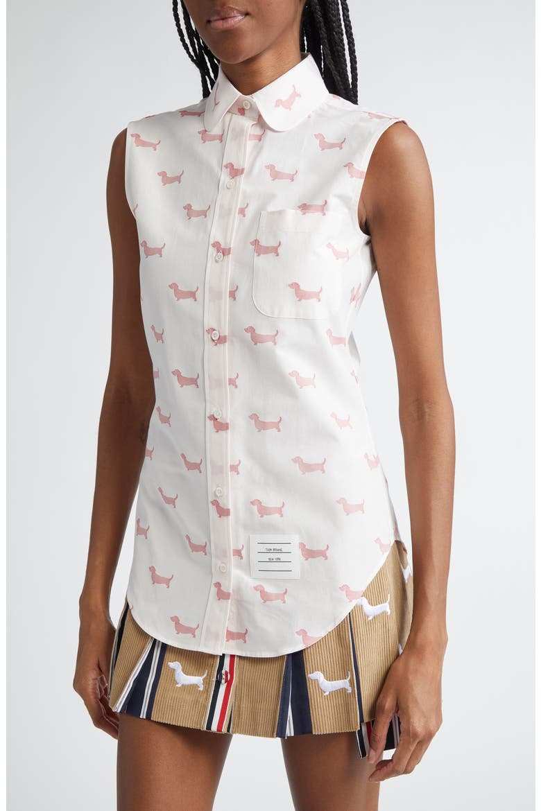 Hector Jacquard Sleeveless Round Collar Button-Up Shirt, Alternate, color, RED
