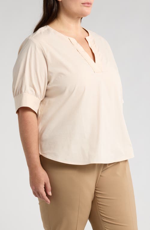 Wit & Wisdom Cuffed Split Neck Top In Stone