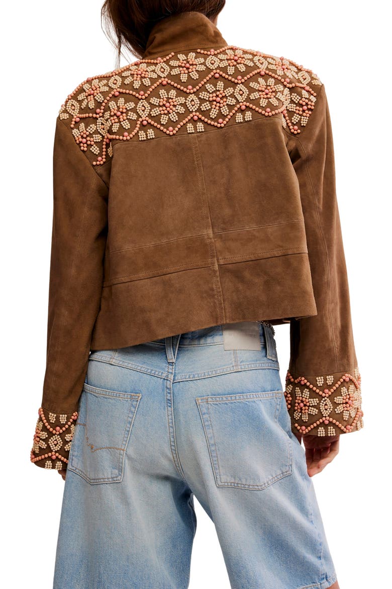 Bali Fading Moon Crop Suede Jacket, Alternate, color, OLIVE BROWN