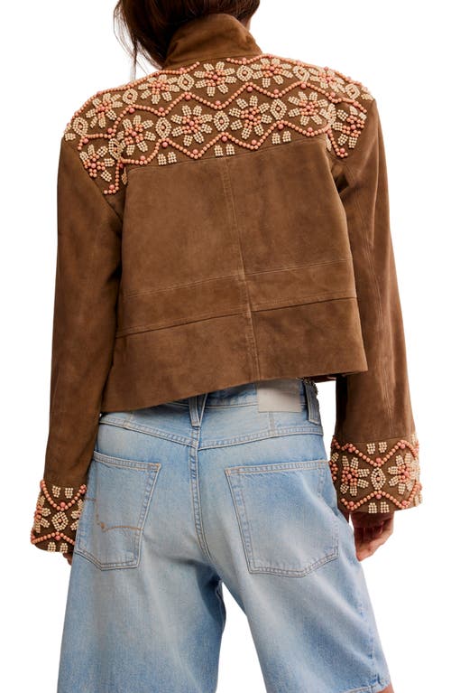 Free People Bali Fading Moon Crop Suede Jacket In Brown
