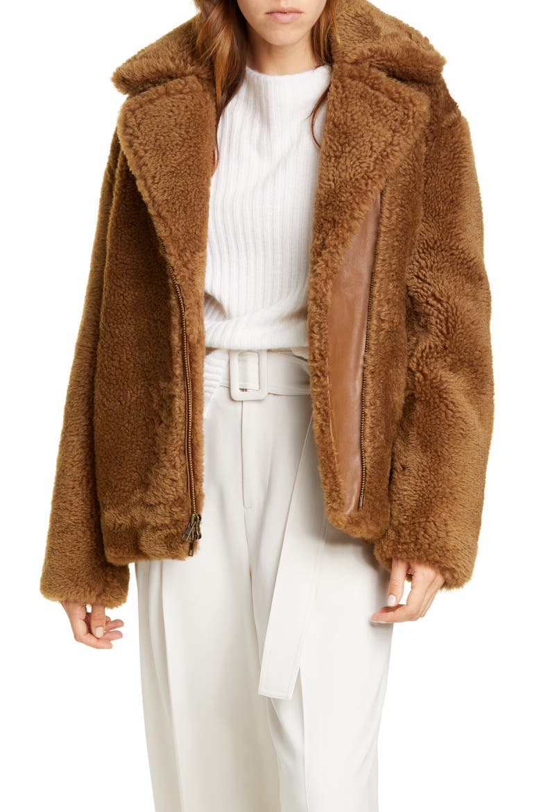 Genuine Shearling & Leather Bomber Jacket, Main, color, CANYON