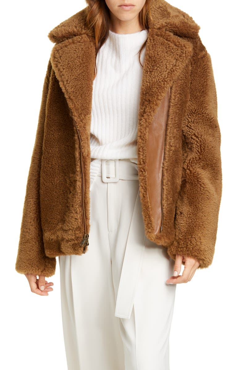 Vince Genuine Shearling & Leather Bomber Jacket, Main, color,