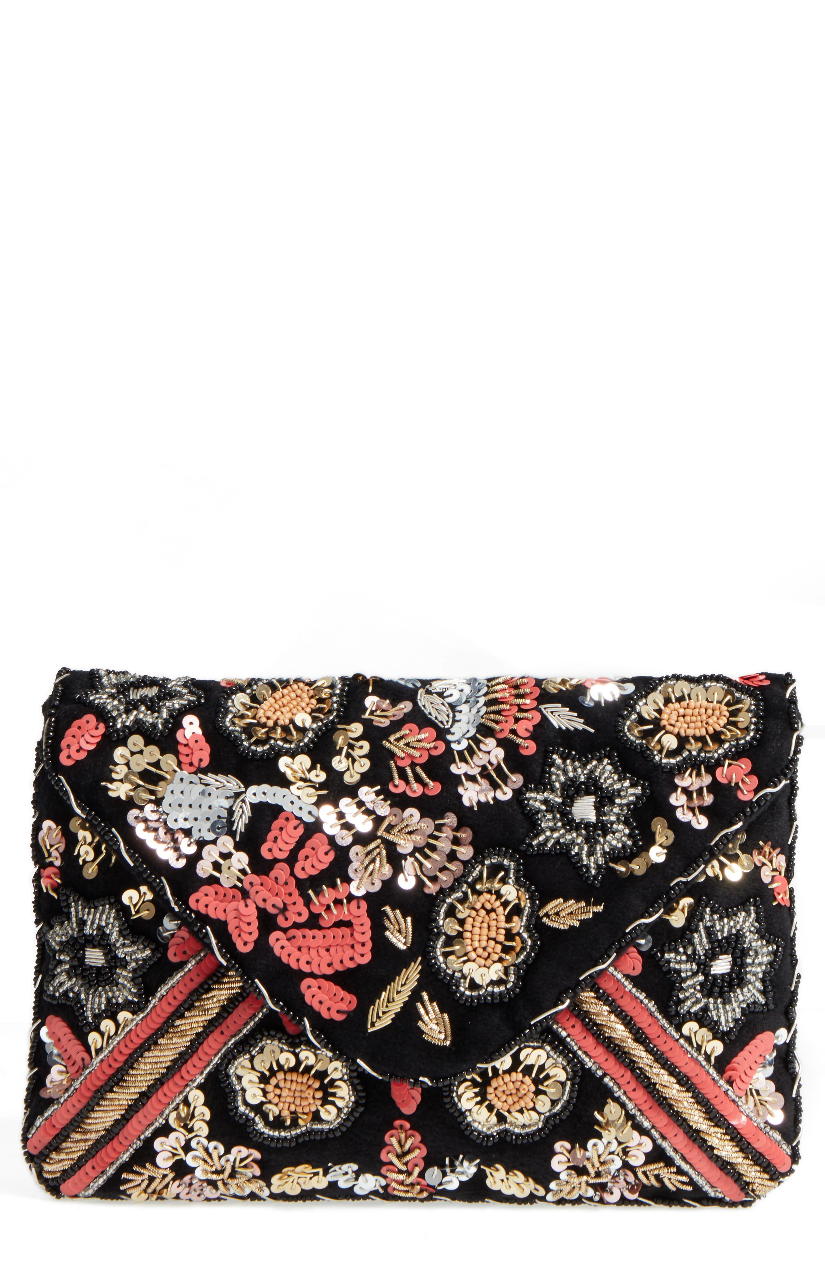 Floral Sequin Clutch, Main, color, MULTI
