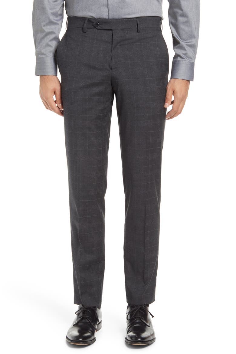 Curtis Plaid Flat Front Slim Fit Wool Dress Pants, Main, color, CHARCOAL