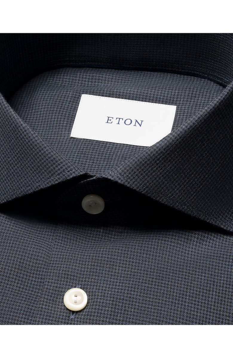 Eton Contemporary Fit Houndstooth Flannel Dress Shirt, Alternate, color, Dark Blue