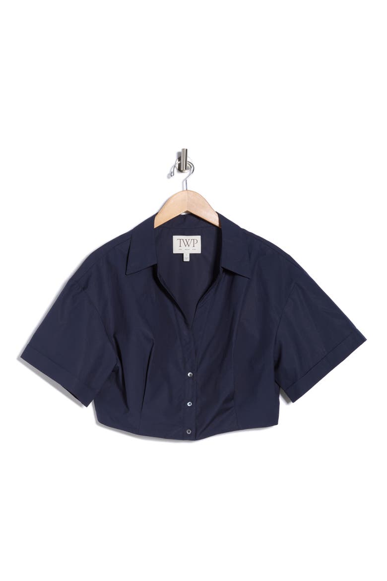 She Comes & Goes Again Crop Button-Up Shirt, Alternate, color, MIDNIGHT