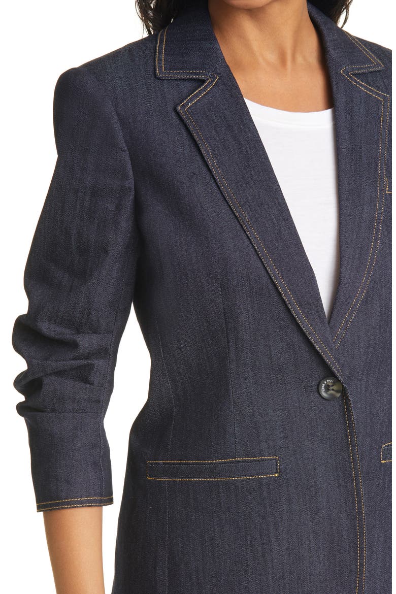 Khloe Ruched Sleeve Denim Blazer, Alternate, color, INDIGO