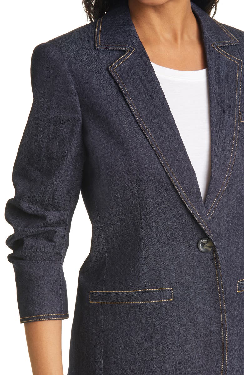 Cinq à Sept Khloe Ruched Sleeve Denim Blazer, Alternate, color, Indigo