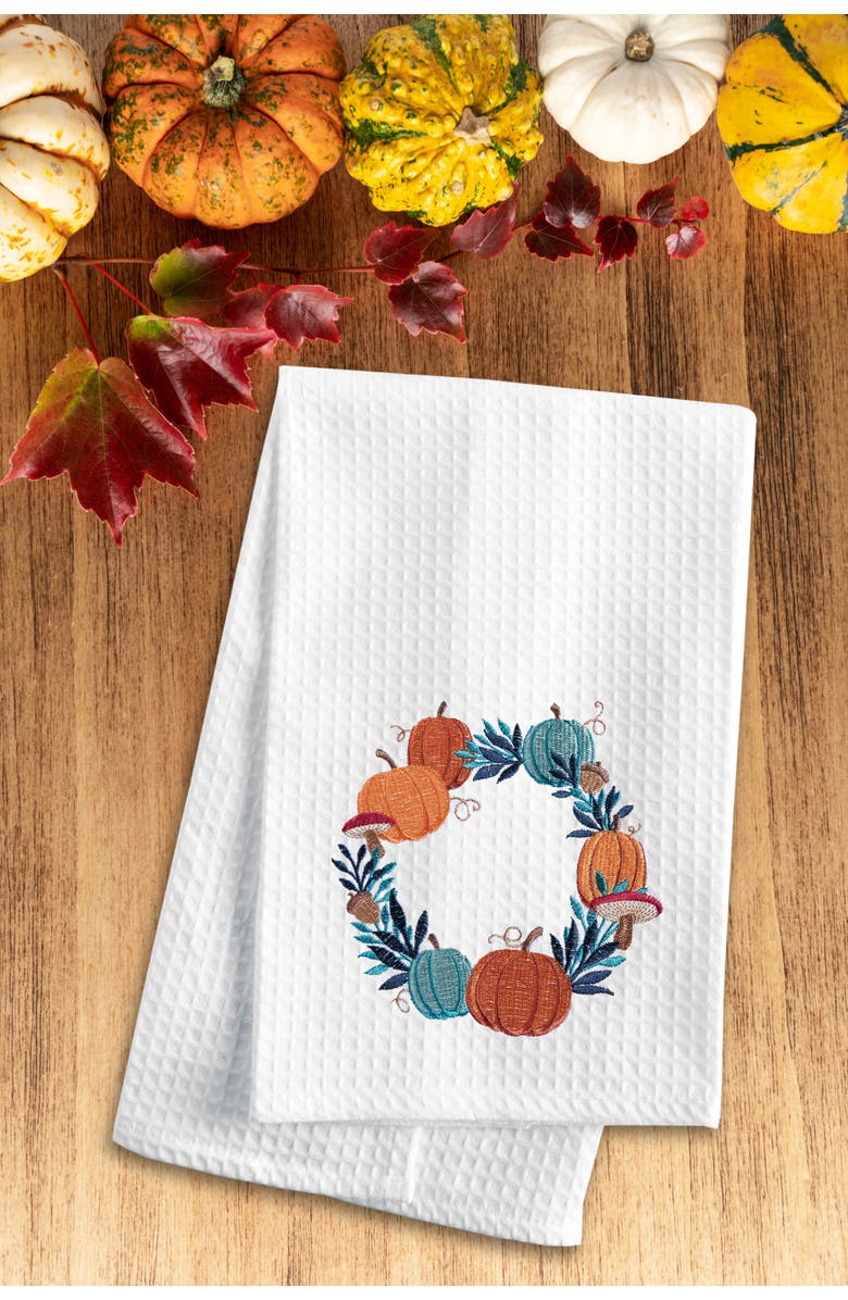 C&F Home Fall Pumpkin Wreath 100% Cotton Flour Sack Dishtowel, Alternate, color, Blue