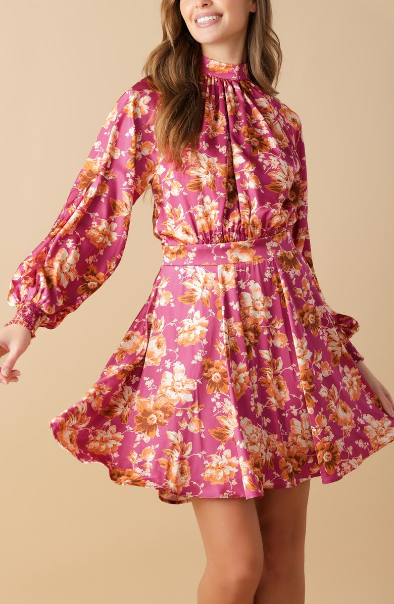 FLYING TOMATO Mock Neck Long Sleeve Minidress, Alternate, color,