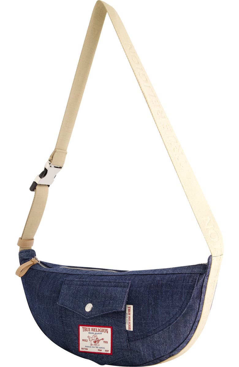 True Religion Washed Denim Hobo Bag, Alternate, color, Dark Denim