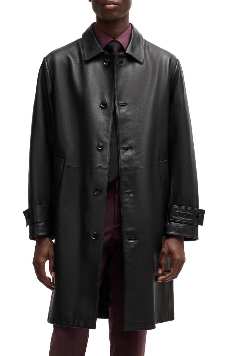 BOSS Malfred Leather Overcoat, Main, color, 