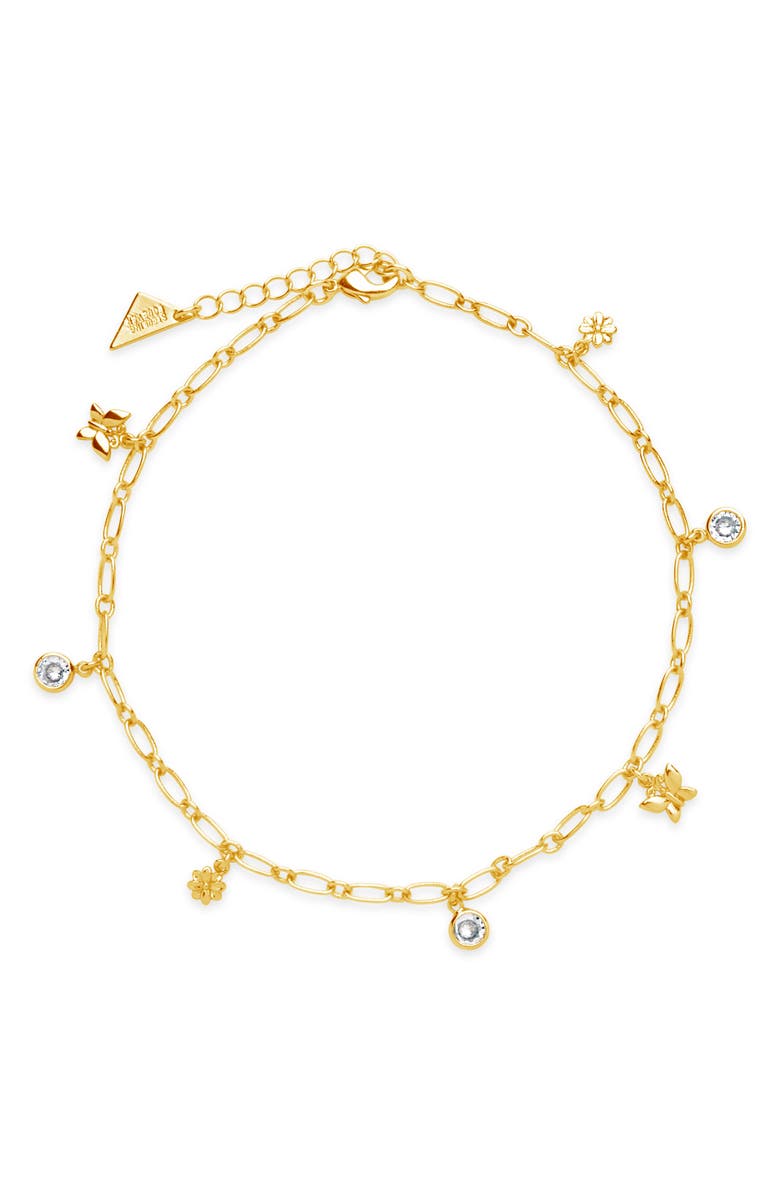 Sterling Forever Butterfly & Blossom Anklet, Main, color, Gold