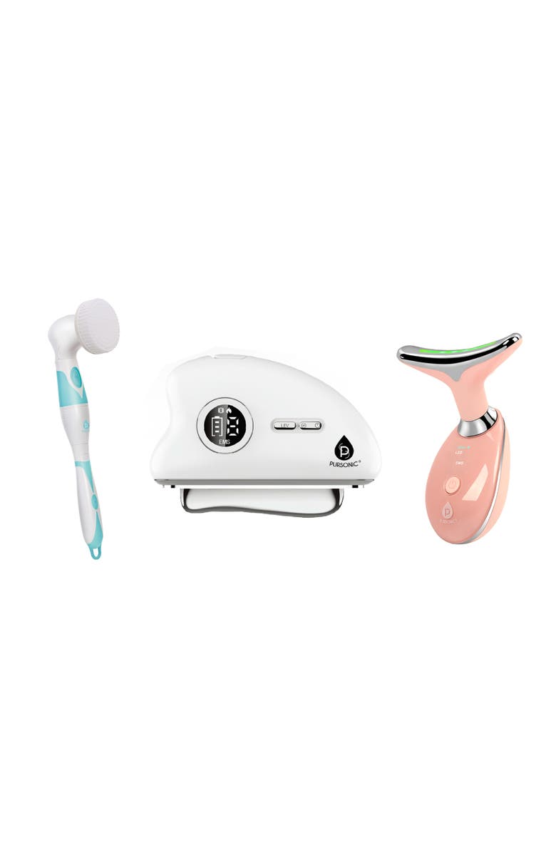 PURSONIC Sculpt 
Glow Set - Gua Sha Device, Red Light Sculptor 
Facial Cleansing Brush, Main, color, White