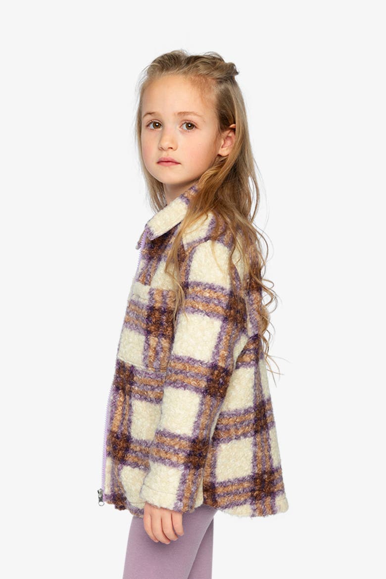 Zipped Fleece Plaid Chest Pocket Overshirt, Alternate, color, Beige and Mauve Tiles