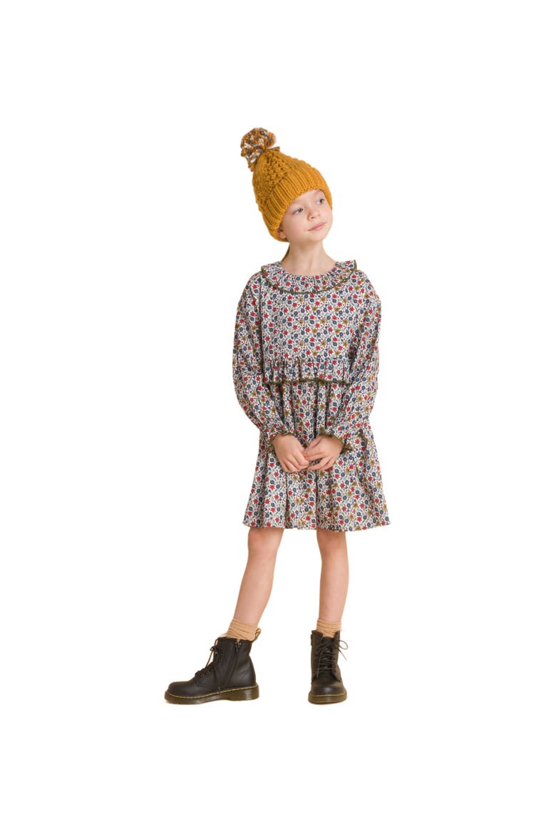 Girls' Ruffle Collar Long Sleeve Dress, Main, color, Blue and Mustard