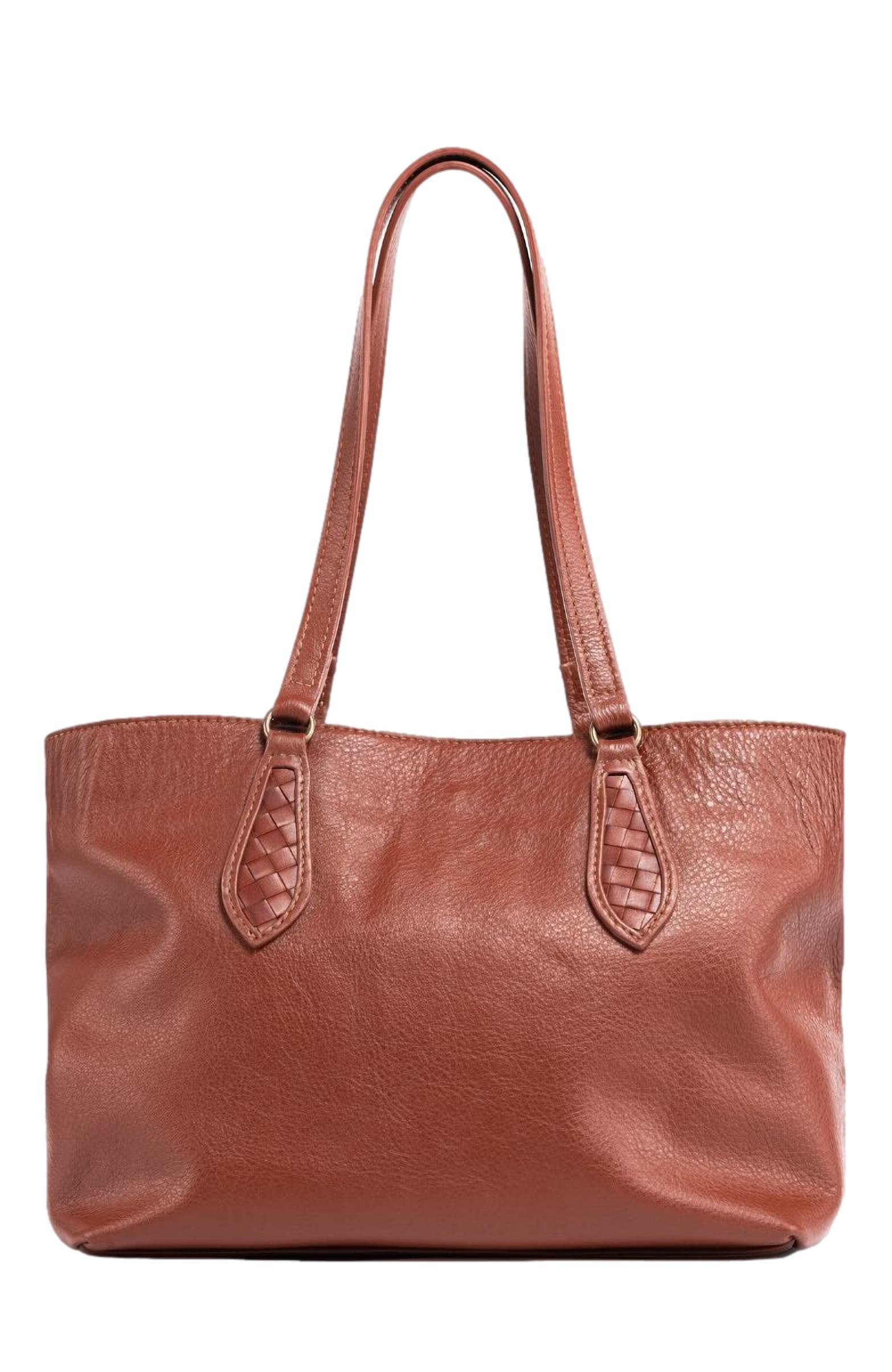 Deux Mains Mid Tote, Main, color, Mahogany