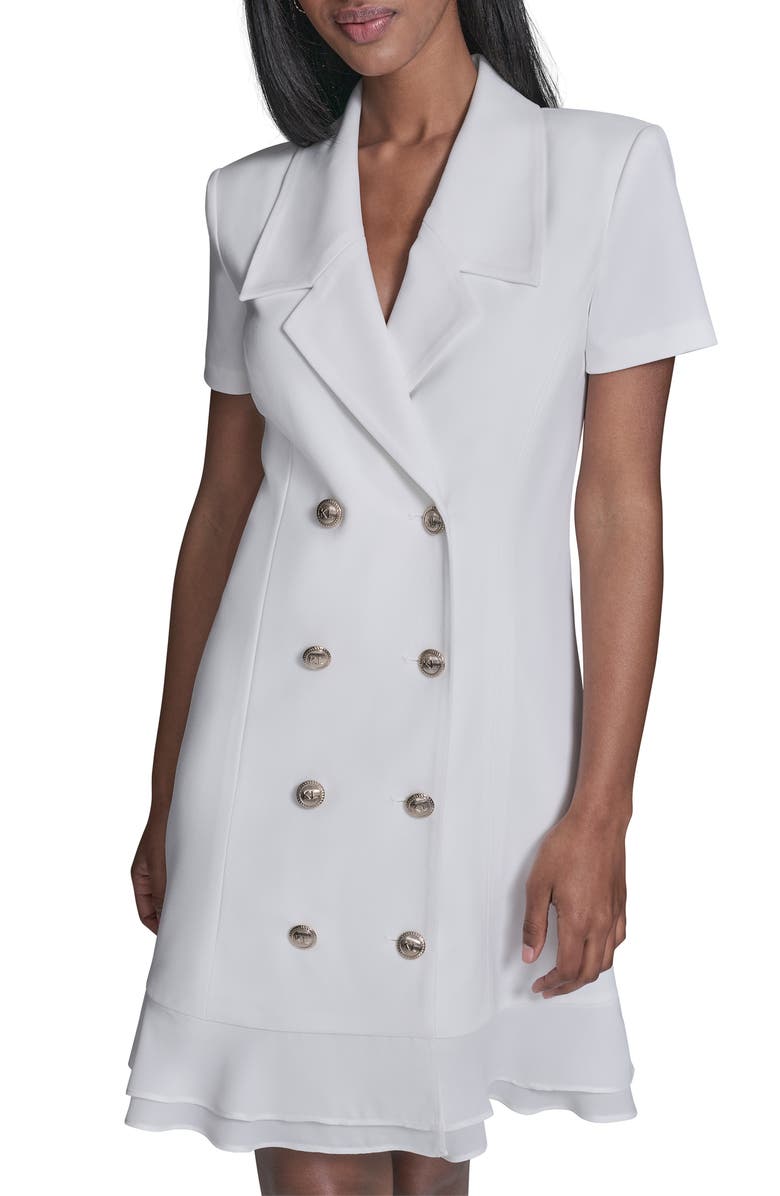 KARL LAGERFELD Double Breasted Ruffle Hem Blazer Minidress, Alternate, color, Soft White
