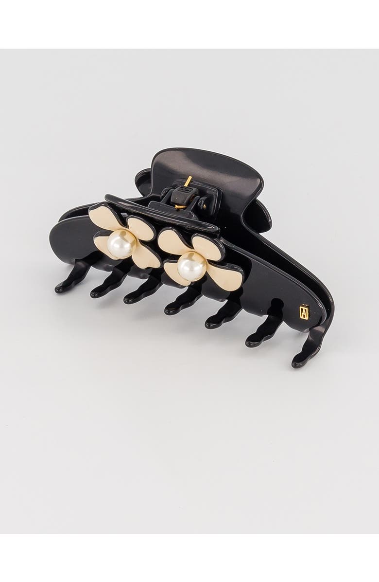 Alexandre de Paris Gambetta Pearl Camelia Hair Clip, Alternate, color, Black And Beige