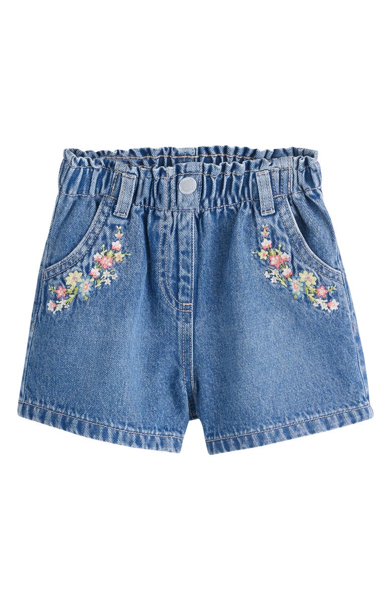 NEXT Kids' Embroidered Floral Denim Shorts, Main, color, Blue Denim