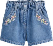NEXT Kids' Embroidered Floral Denim Shorts