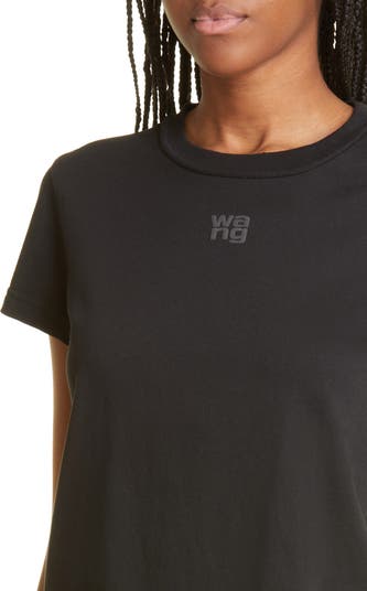 【 ALEXANDER WANG】COTTON SHRUNKEN LOGO T-SHIRT Distressed Logo Shrunken Tee in Cotton Jersey in BLACK