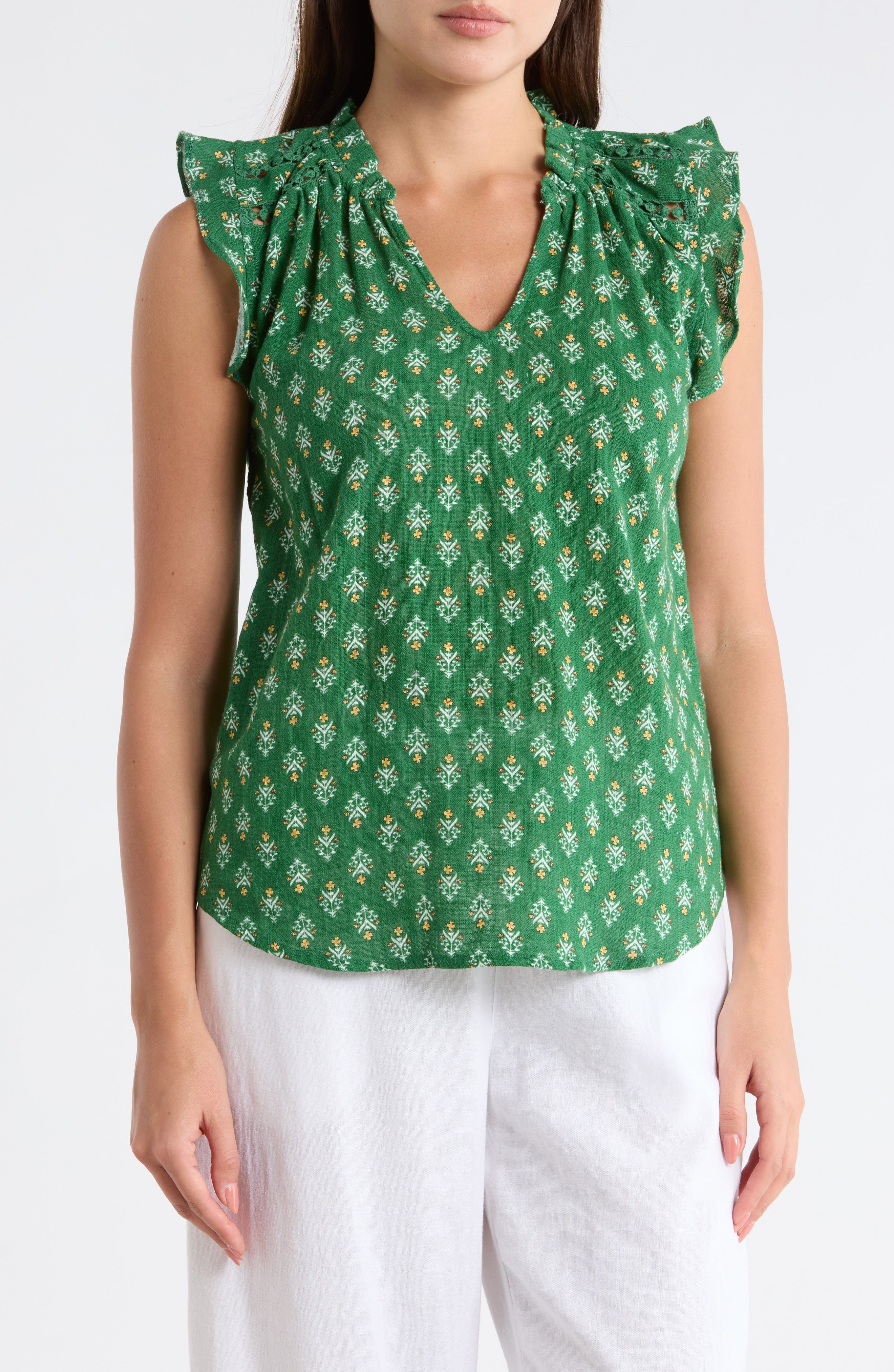 Bobeau Ruffle Sleeveless Cotton Top