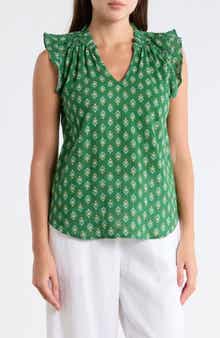 Bobeau Ruffle Sleeveless Cotton Top