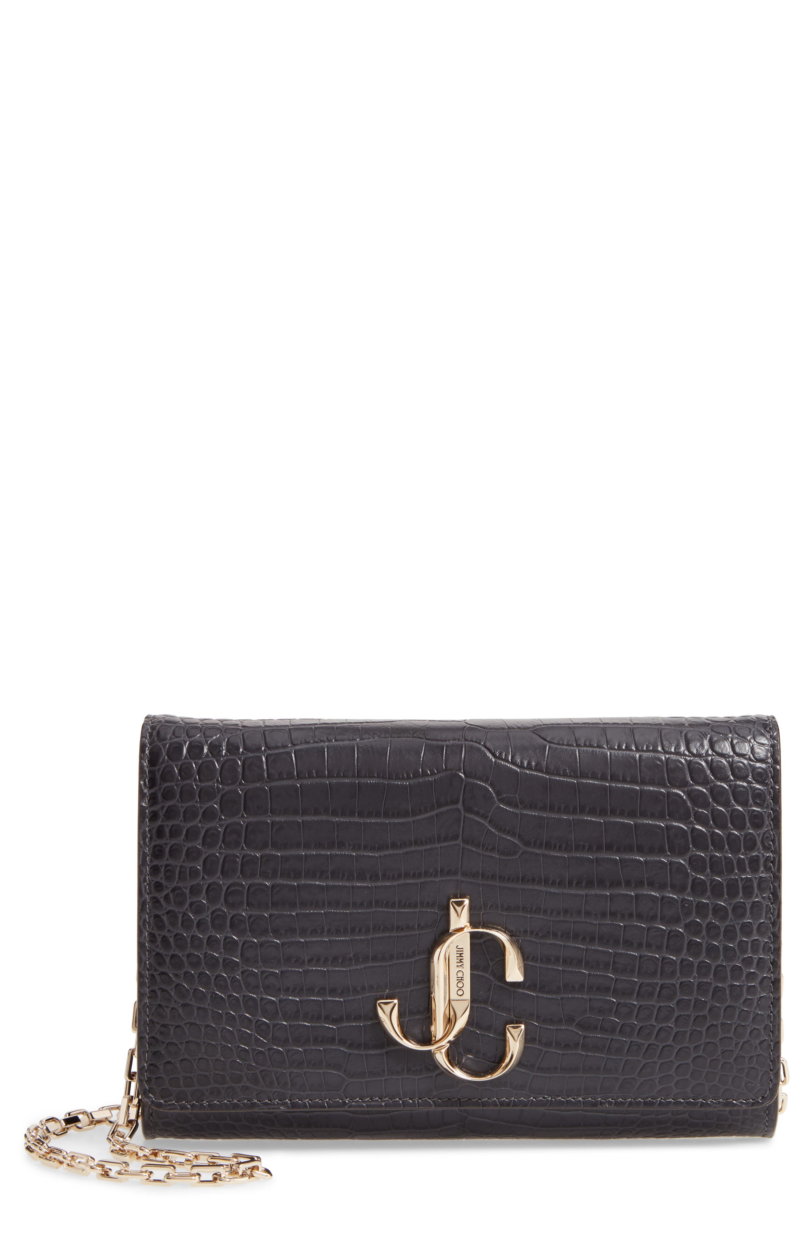 Jimmy Choo Varenne Croc Embossed Leather Clutch, Main, color, 